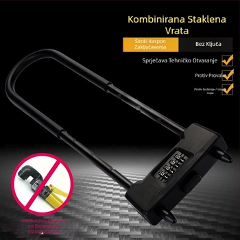 Brava za staklena vrata s lozinkom — produženi U-oblik dizajn, tijelo od cinkovog legura, za uredske staklene vrata (Model: Glass Door Lock; Stil: Moderno pojednostavljeno; Način otključavanja: Lozinka)