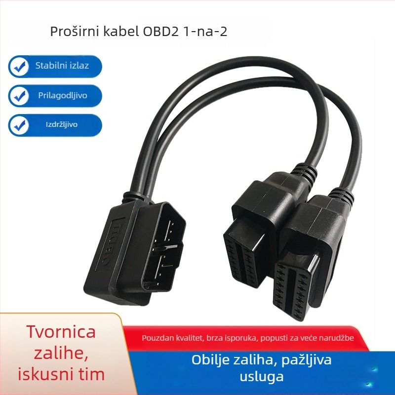 OBD2 podijeljeni produžni kabel za dijagnostiku vozila, 12V, -20°C do 85°C, kompatibilan sa svim OBD2 sučeljima