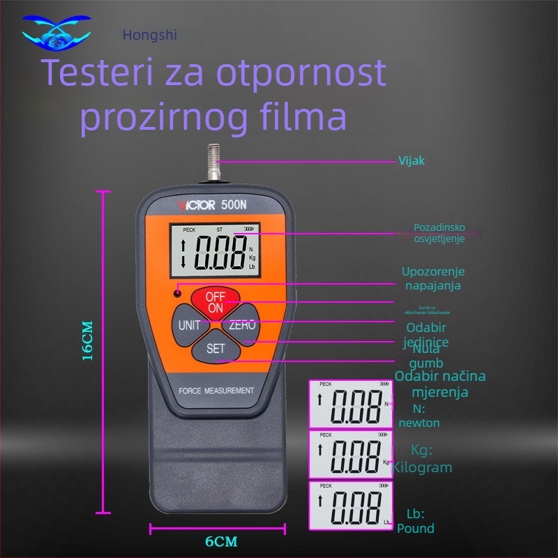 Victor 500N Instrument za ispitivanje prozirnog zaštitnog filma automobila – nategački tester i alat za perforiranje, elektroničko mjerenje sile