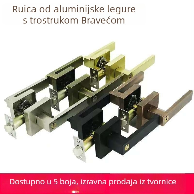 Jh201 Aluminijska brava s ručkom i tri šipke, za drvena vrata, prostore, kupaonice, skladišta i urede