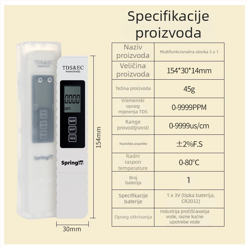 MIUS tri u jedan višenamjenski TDS tester kvalitete vode za akvarij