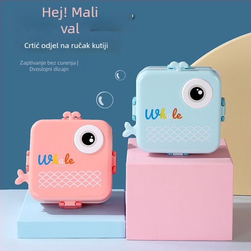 Kutija za ručak od 304 nehrđajućeg čelika, tri odjeljka, karikatura dizajn za učenike, 1-2 L, kompatibilna s mikrovalnom pećnicom, zatvorena