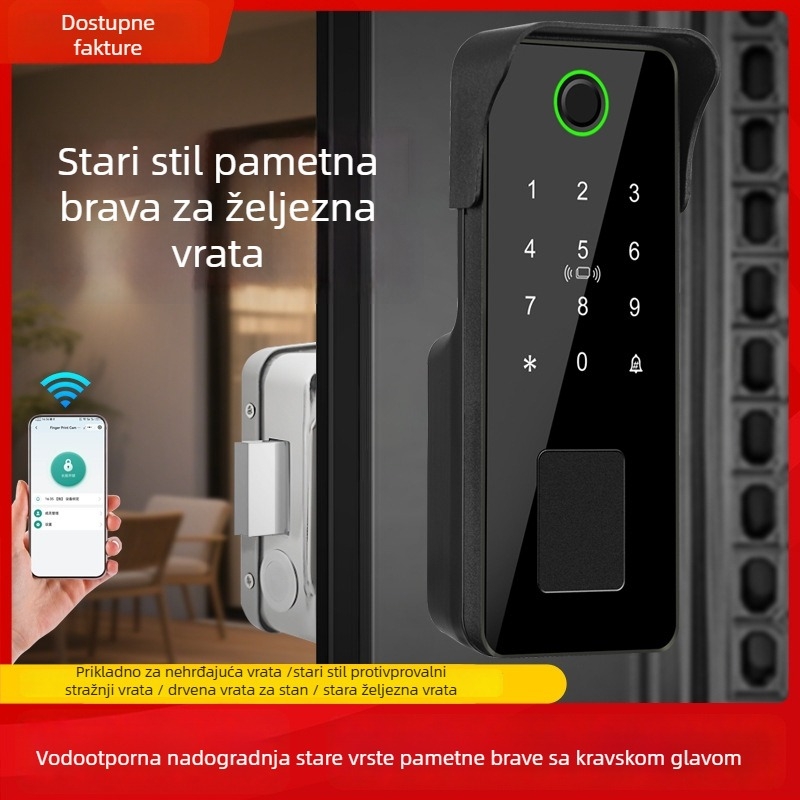 W11 pametna brava s otiskom prsta za vanjska vrata – vodootporna, pristup lozinkom, ABS+metal; pogodna za staklena, drvena, kovna vrata i okvir vrata