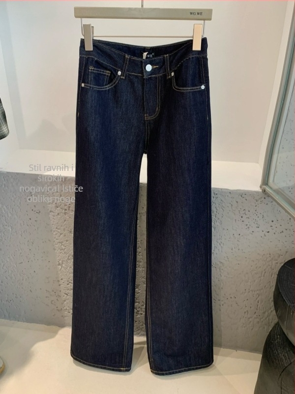 Traperice širokih nogavica, visokim strukom, denim, poliester manje od 30%