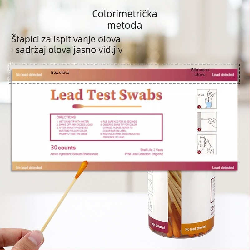 Tampon za ispitivanje sadržaja olova u kozmetici za laboratorijsku i kućnu upotrebu (Ispitivanje olova na površinskim premazima objekata; Primjena: kozmetika; Značka: Prosperity)