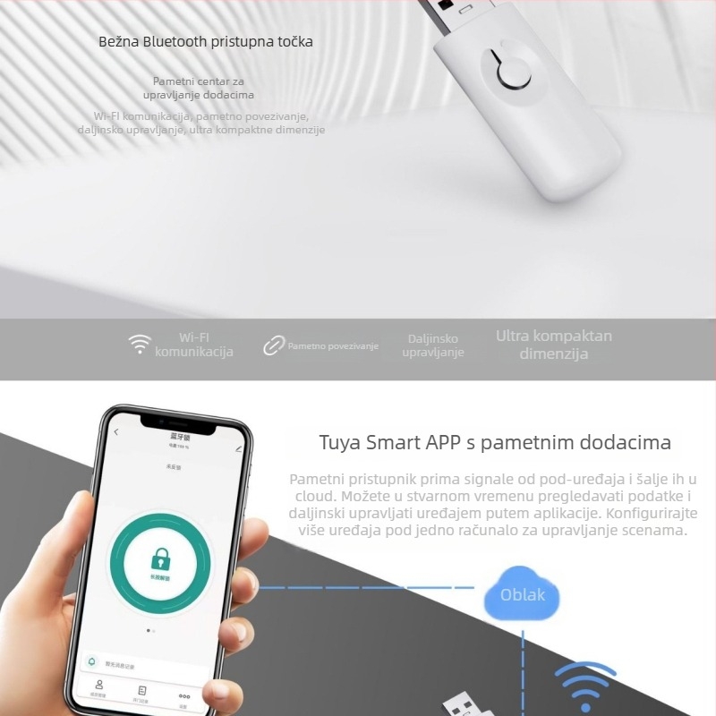 Bluetooth brava za staklena vrata s otiskom prsta, model B13, 64 pohranjenih otisaka, >200000 otključavanja, skeniranje <1 s, radna temperatura -30–60°C