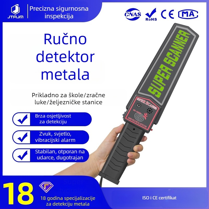 Ručni detektor metala MD-3003B1 tvrtke JTAJM, prenosni sigurnosni detektor s akusto-optičkim i vibracijskim alarmom, domet detekcije ≥6 cm