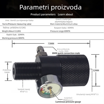 Ventil za ispitivanje tlaka • 40 MPa • M18x1.5 navoj • aluminijska legura • za ispitivanje tlaka