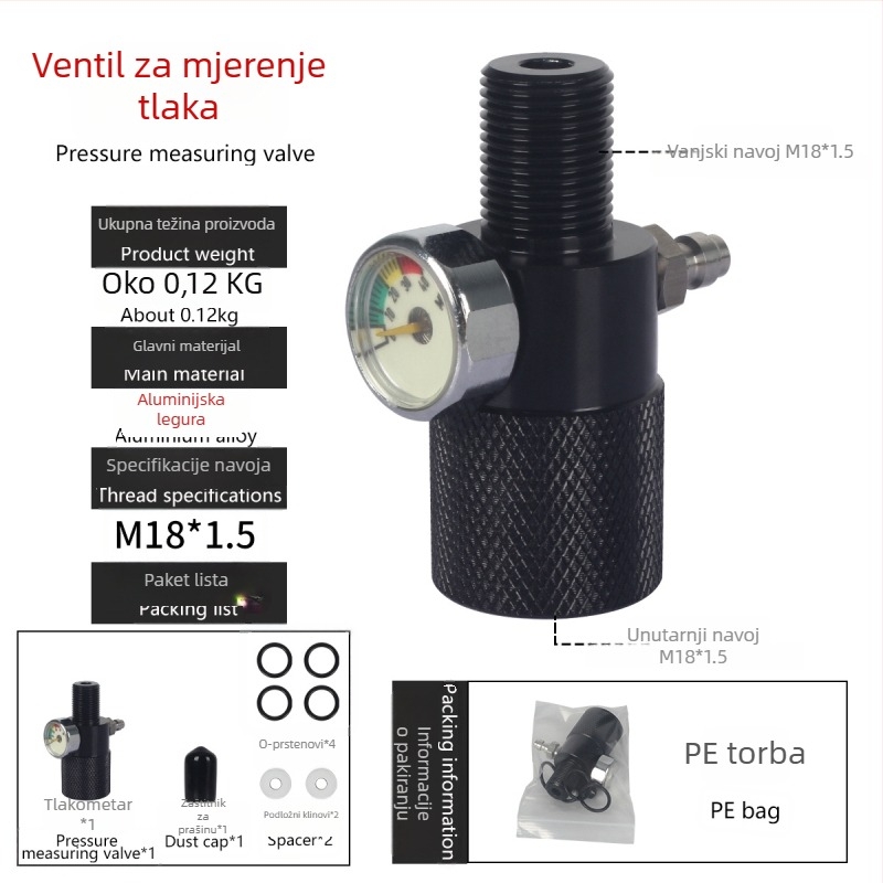 Ventil za ispitivanje tlaka • 40 MPa • M18x1.5 navoj • aluminijska legura • za ispitivanje tlaka