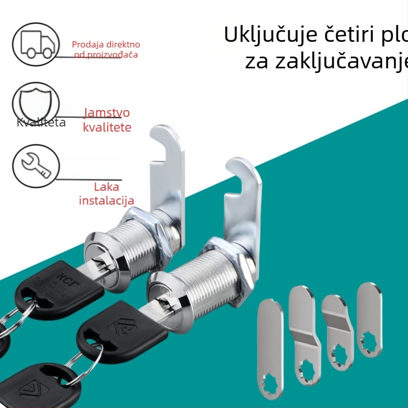 Brave ormarića od cinkovog legura, Model 103, set od četiri brave sa četiri ključa, za željezne ormare, garderobe, ormariće za dokumente, poštanske sandučiće i drvene ormare