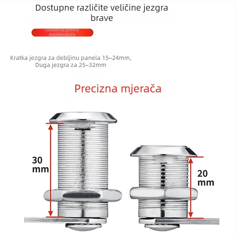 Brave ormarića od cinkovog legura, Model 103, set od četiri brave sa četiri ključa, za željezne ormare, garderobe, ormariće za dokumente, poštanske sandučiće i drvene ormare