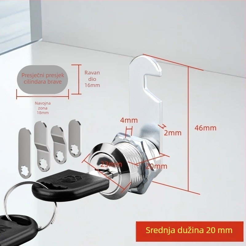Brave ormarića od cinkovog legura, Model 103, set od četiri brave sa četiri ključa, za željezne ormare, garderobe, ormariće za dokumente, poštanske sandučiće i drvene ormare