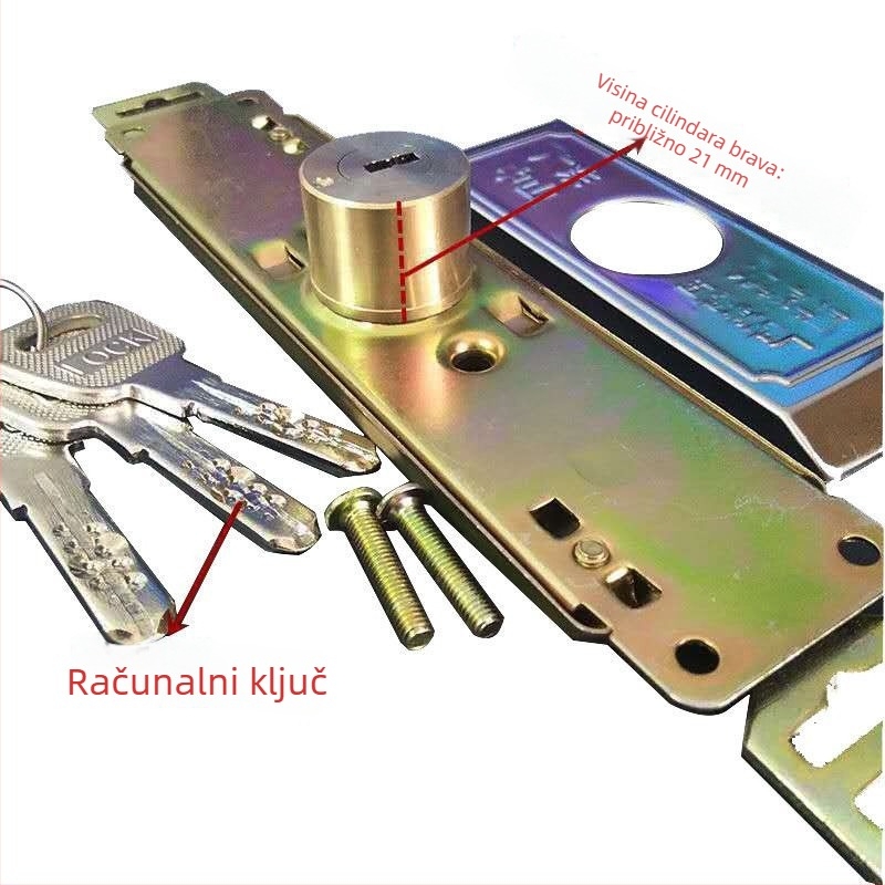 Brava za rolo vrata, dvostruko pojačani dizajn, srednji otvor, podignut cilindar zaključavanja, produžena glava brave (Materijal: bakar; Marka: Powerful factory; Model: Default item)