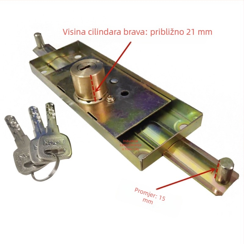 Brava za rolo vrata, dvostruko pojačani dizajn, srednji otvor, podignut cilindar zaključavanja, produžena glava brave (Materijal: bakar; Marka: Powerful factory; Model: Default item)