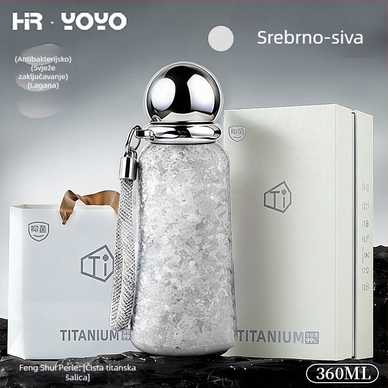 Termos šalica od titanija s izolacijom, unutarnji i vanjski titan, 6–12 sati očuvanja temperature, prijenosna uz traku za nošenje, navojni poklopac