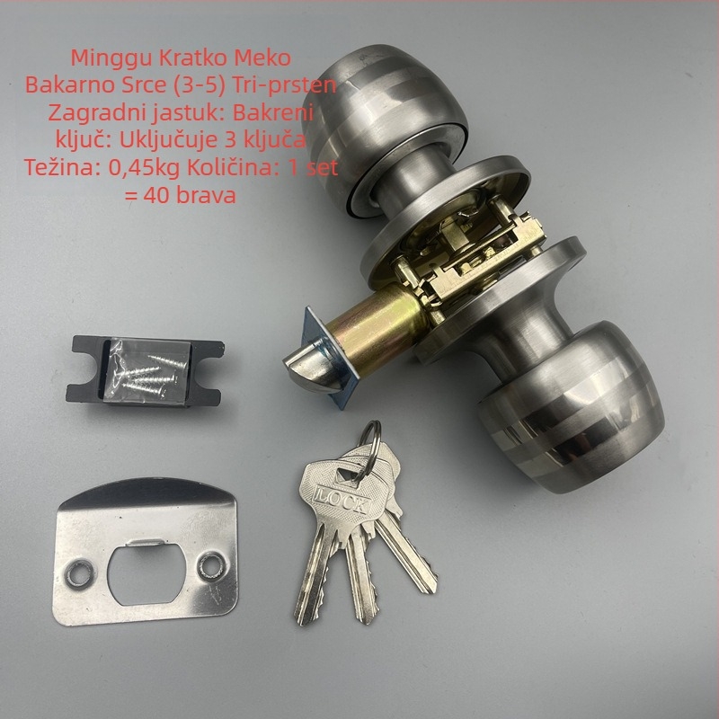 Trostruki kuglični zaključavač za kupaonice i unutarnja vrata, aluminijska legura vrata, model 607, Mingda