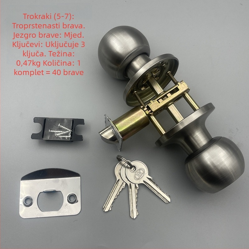 Trostruki kuglični zaključavač za kupaonice i unutarnja vrata, aluminijska legura vrata, model 607, Mingda