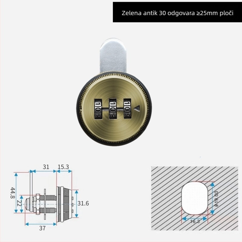 Ute zaključavanje s lozinkom za ladice i uredski namještaj — cinkova legura, model: Mailbox password lock, stil modernog jednostavnog dizajna