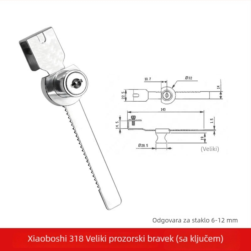 Push-pull brava za staklenu vitrinu, Lixin Hardware, model 1101, cinkova legura