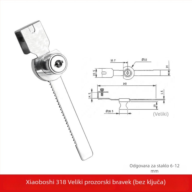 Push-pull brava za staklenu vitrinu, Lixin Hardware, model 1101, cinkova legura