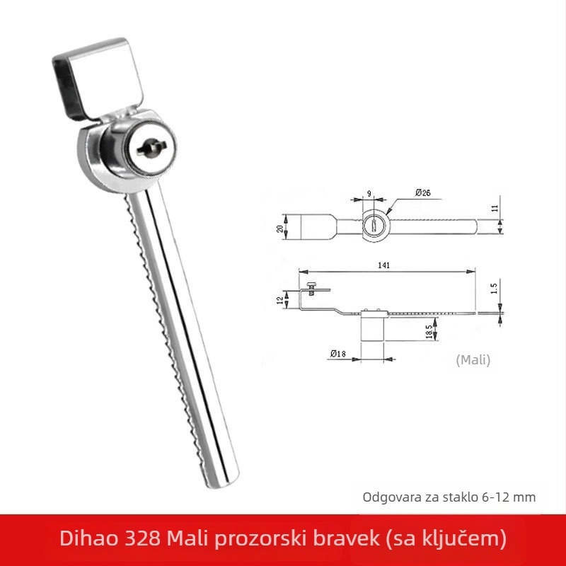 Push-pull brava za staklenu vitrinu, Lixin Hardware, model 1101, cinkova legura