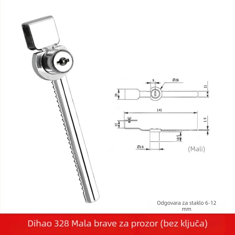 Push-pull brava za staklenu vitrinu, Lixin Hardware, model 1101, cinkova legura