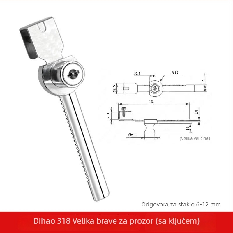 Push-pull brava za staklenu vitrinu, Lixin Hardware, model 1101, cinkova legura