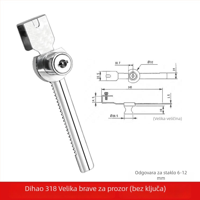 Push-pull brava za staklenu vitrinu, Lixin Hardware, model 1101, cinkova legura