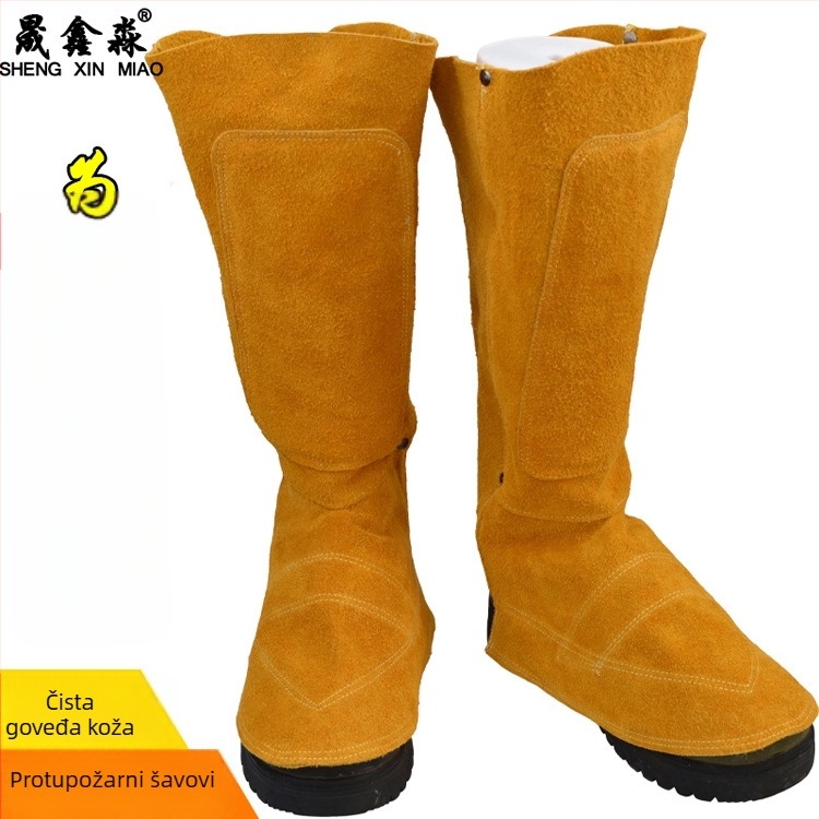 Zaštitni zaštitnik stopala i potkoljenice za zavarivanje - otporan na habanje, toplinska izolacija, vatrootporan, zaštita od iskri, dvostruka teleća koža, model JH-01, za elektrozavarivanje i metalnu industriju