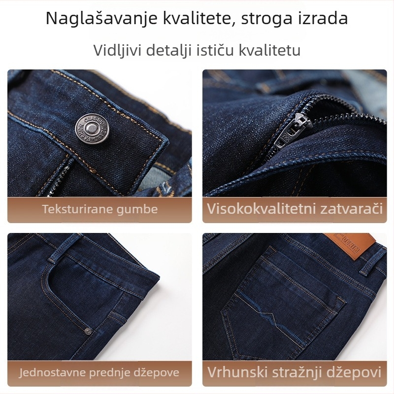 Muške hlače od pamukasto-elastičnog denima, ravni kroj, srednji pojas, zatvarač, mikro-elastičnost, 2025 zimsko izdanje