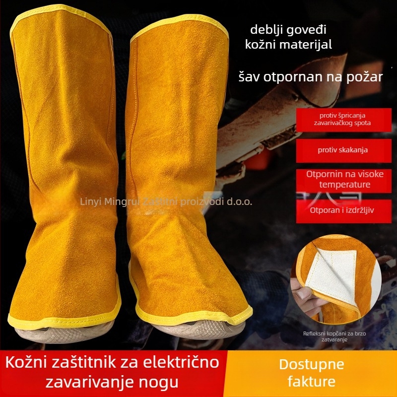 Kožni dugi zaštitnici za stopala za zavarivače – visokotemperaturna otpornost, otpornost na habanje, vatrootporni, zaštita od prskanja i toplinska izolacija