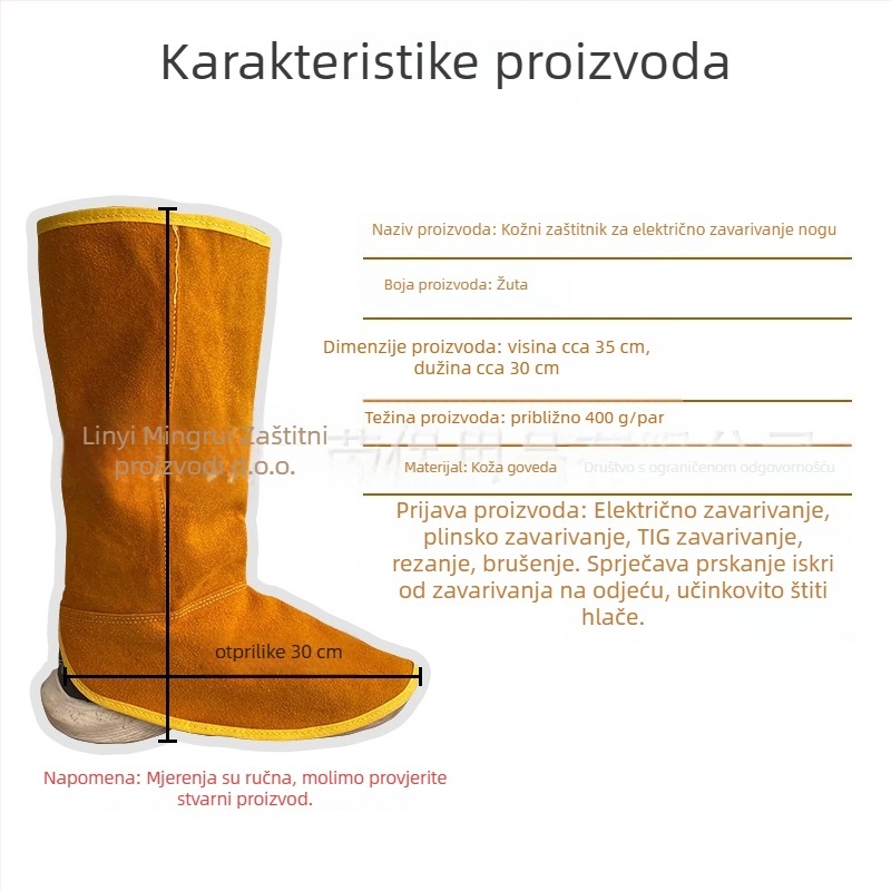Kožni dugi zaštitnici za stopala za zavarivače – visokotemperaturna otpornost, otpornost na habanje, vatrootporni, zaštita od prskanja i toplinska izolacija