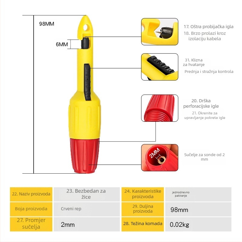Musen Hall automobilna probna sonda za izolirane vodove, testni pin za multimeter, alat za popravak