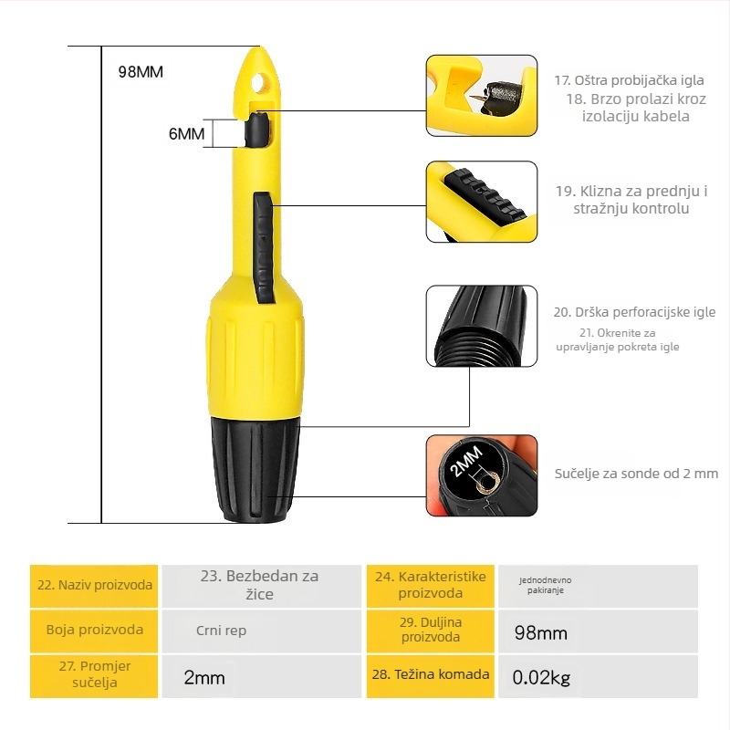 Musen Hall automobilna probna sonda za izolirane vodove, testni pin za multimeter, alat za popravak