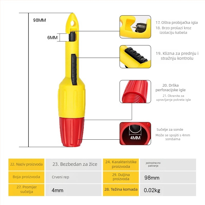 Musen Hall automobilna probna sonda za izolirane vodove, testni pin za multimeter, alat za popravak