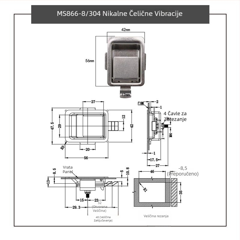 Sea tan MS866-18 Plosnati bravi za kutiju s vučnim teleskopskim mehanizamom, ugrađeni alatni kovčeg zaključavanje, panel od nehrđajućeg čelika 304, za ormariće i uredski namještaj, Novi kineski stil