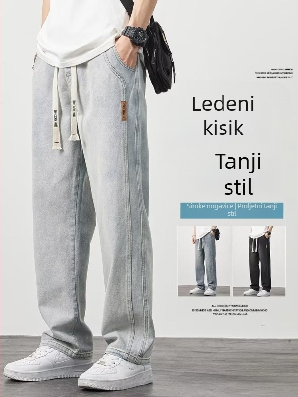 Muške traperice – retro američki stil, slobodnog kroja ravne nogavice, srednji pojas, pamuk denim, tanka tkanina, za proljeće i jesen