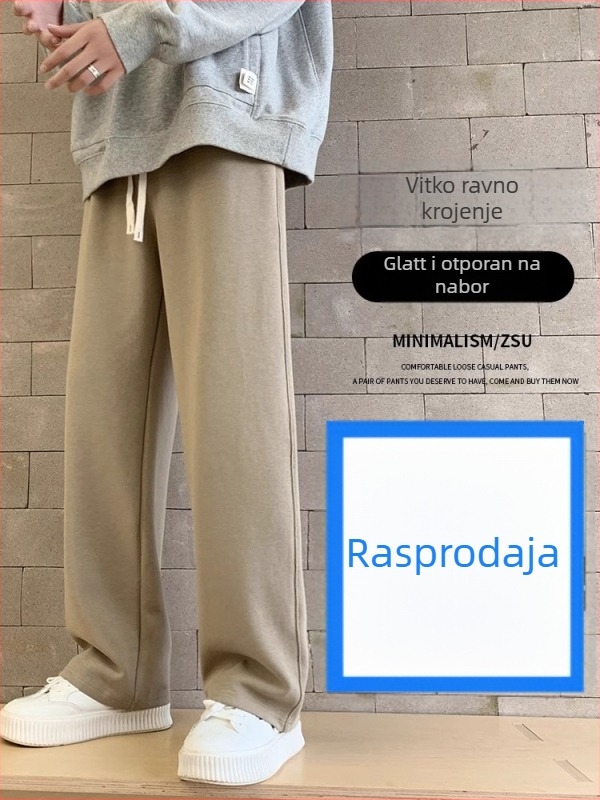 Sportske casual hlače, opušteni ravni kroj, pamuk, srednji pojas, ukrasni džepovi