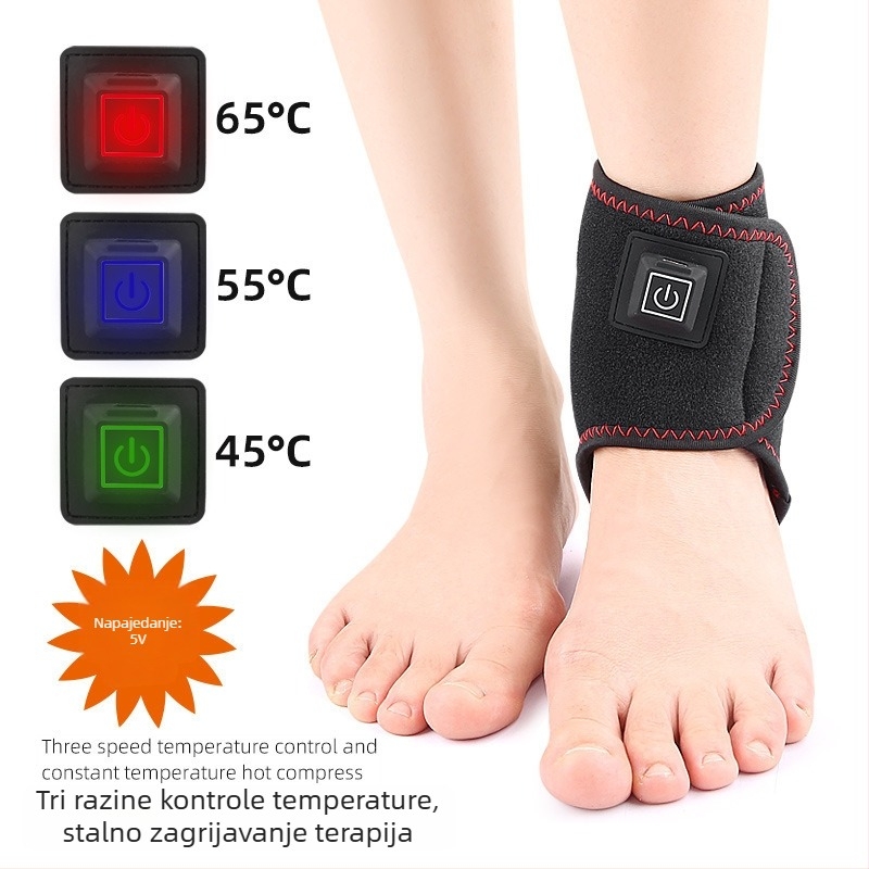 USB grijani zaštitnik zgloba s kontrolom temperature, unisex za odrasle, sportska zaštita gležnja, poliesterska vlakna i kristalni velur