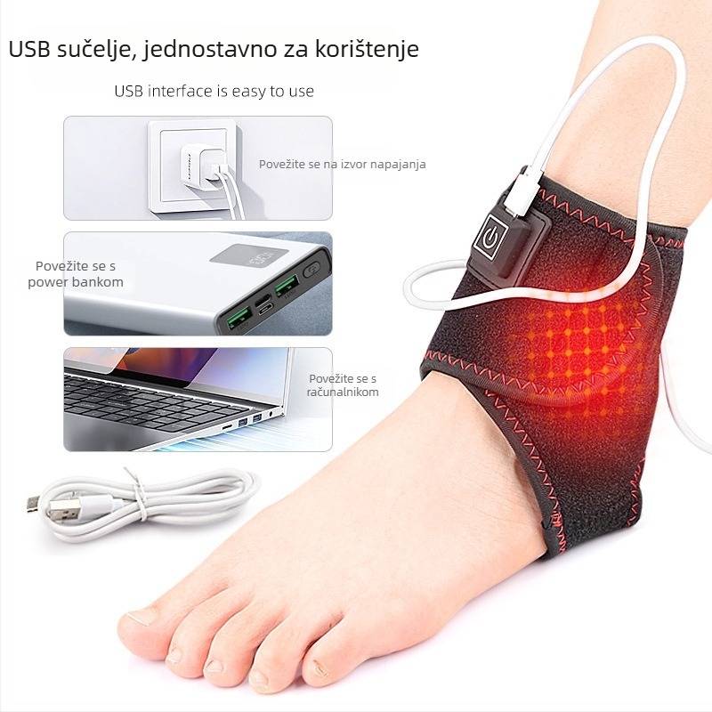 USB grijani zaštitnik zgloba s kontrolom temperature, unisex za odrasle, sportska zaštita gležnja, poliesterska vlakna i kristalni velur