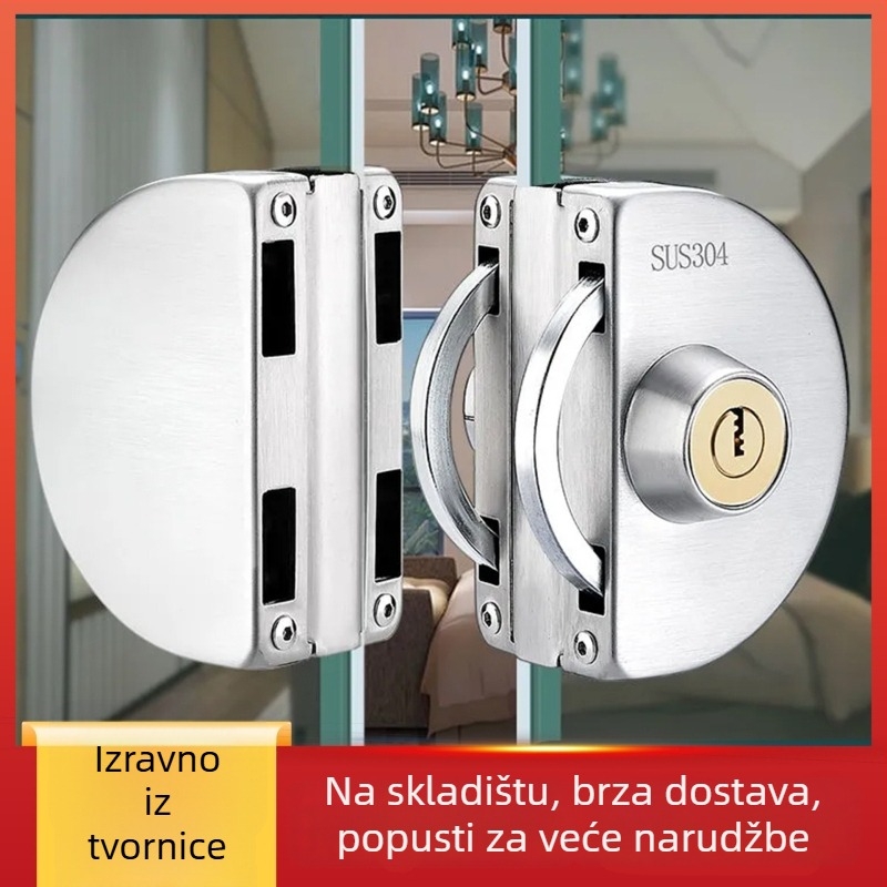 Katanac za staklena vrata od 304 nerđajućeg čelika, model XQZ-BLMS-010, bezokvirne klizne vrata, podni zaključavanje, za ured/trgovina, ugradnja bez bušenja
