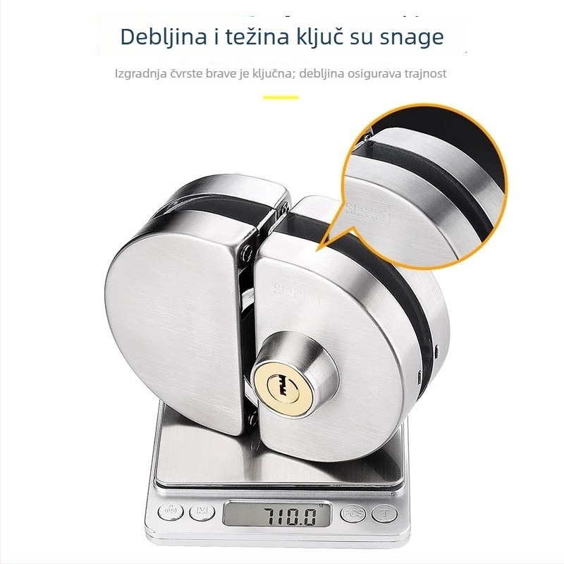 Katanac za staklena vrata od 304 nerđajućeg čelika, model XQZ-BLMS-010, bezokvirne klizne vrata, podni zaključavanje, za ured/trgovina, ugradnja bez bušenja