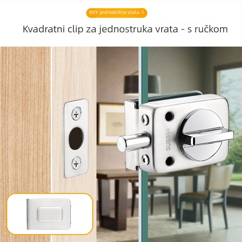 Katanac za staklena vrata od 304 nerđajućeg čelika, model XQZ-BLMS-010, bezokvirne klizne vrata, podni zaključavanje, za ured/trgovina, ugradnja bez bušenja