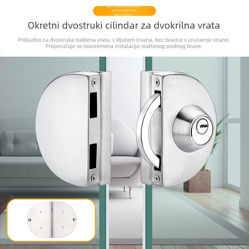 Katanac za staklena vrata od 304 nerđajućeg čelika, model XQZ-BLMS-010, bezokvirne klizne vrata, podni zaključavanje, za ured/trgovina, ugradnja bez bušenja