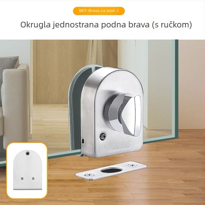 Katanac za staklena vrata od 304 nerđajućeg čelika, model XQZ-BLMS-010, bezokvirne klizne vrata, podni zaključavanje, za ured/trgovina, ugradnja bez bušenja