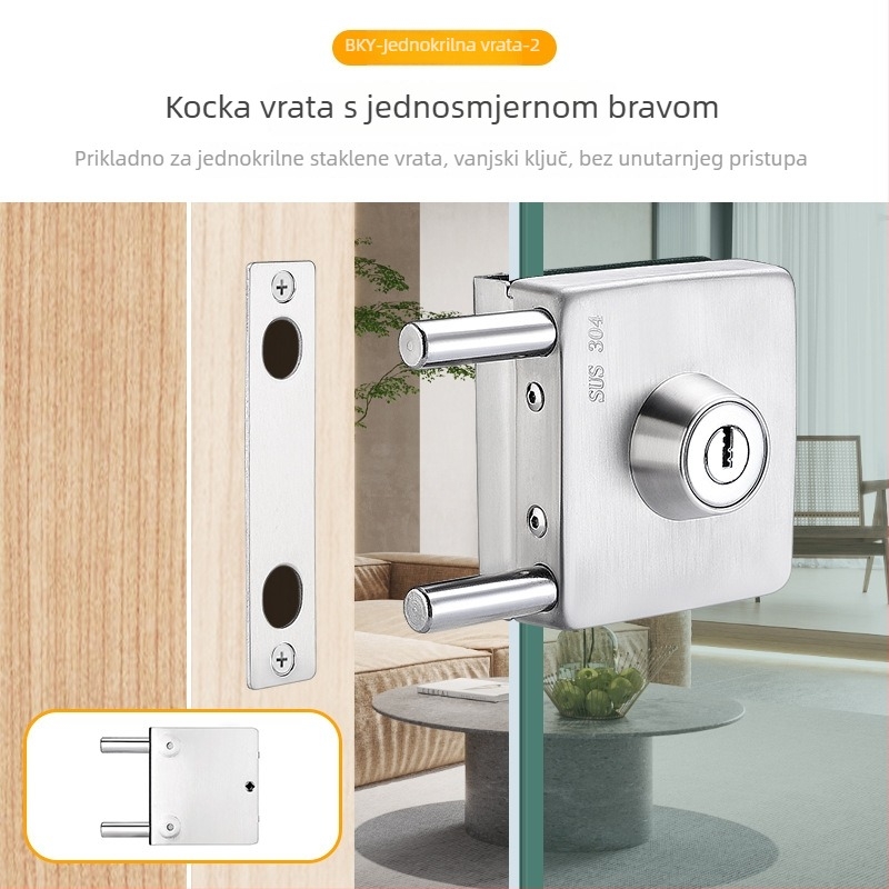 Katanac za staklena vrata od 304 nerđajućeg čelika, model XQZ-BLMS-010, bezokvirne klizne vrata, podni zaključavanje, za ured/trgovina, ugradnja bez bušenja