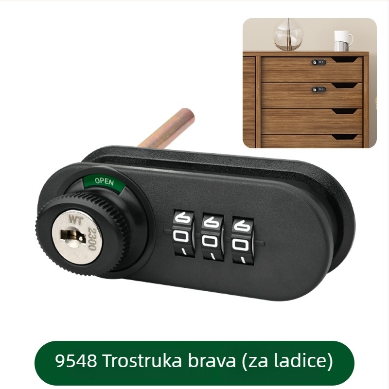WT 3-cifreni mehanički sigurnosni zatik za ormariće i ladice — Model 9548, Materijal: Plastika, Moderan minimalistički stil