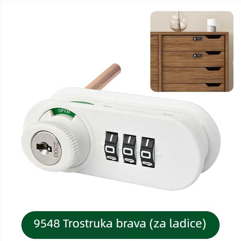 WT 3-cifreni mehanički sigurnosni zatik za ormariće i ladice — Model 9548, Materijal: Plastika, Moderan minimalistički stil
