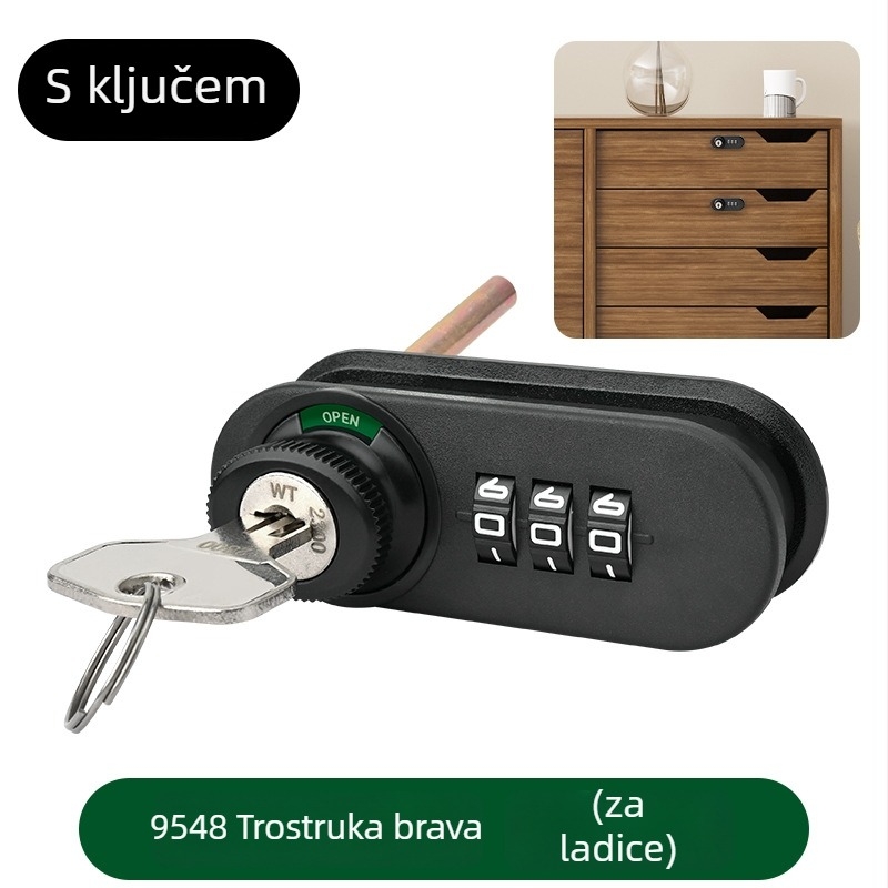 WT 3-cifreni mehanički sigurnosni zatik za ormariće i ladice — Model 9548, Materijal: Plastika, Moderan minimalistički stil