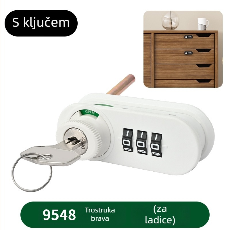 WT 3-cifreni mehanički sigurnosni zatik za ormariće i ladice — Model 9548, Materijal: Plastika, Moderan minimalistički stil